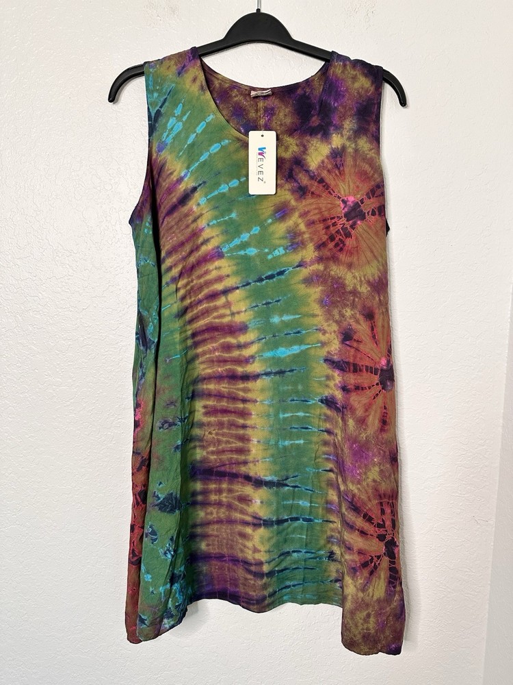 Wevez Womens Umbrella Multicolor Tie Dye Baby Doll Dresses Flowy One Size NWT
