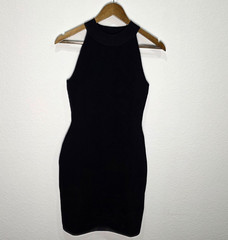 Quince High Neck Ribbed Knit Mini Dress Black M NWT Bodycon Halter Shift