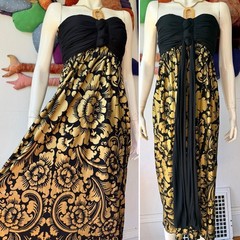 Exotic BLACK & GOLD Dress Pyramid Collection Witchy L Strapless Metallic Island