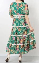 NWT INA Women&rsquo;s Multi Floral Green Midi Dress Size S