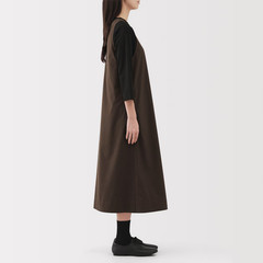 MUJI Womens Quick Dry Broadcloth Sleeveless Dress Brown Check FedEx