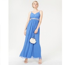 BCX Junior Womens 9 Periwinkle Blue Sleeveless Pleated Glitter Mesh Gown NWT