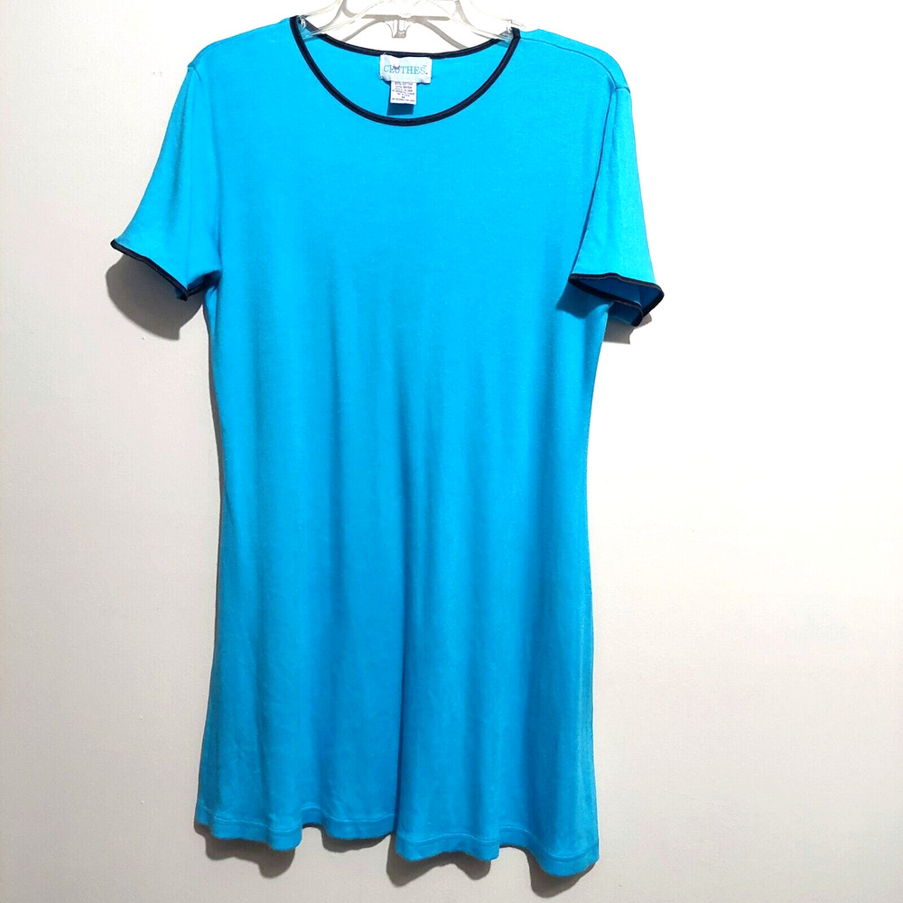Just Clothes Womens Medium Knit Shift Dress Aqua Short Sleeves Piping « USA »
