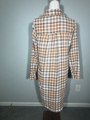 No Comment M Plaid Brown Button Front Shirt Dress Long Sleeves Slits Flannel