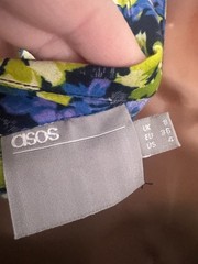 ASOS Blue Green Floral Ruffle Wrap Mini Dress Belted Party UK 8 S B1