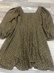 new ladies pep & co size 18 black mustard floral dress puffed sleeves