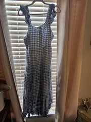 Shabby Chic Blue Gingham Prairie Dress Lace Trim Button Front Cottagecore Sz 14