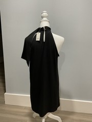 River Island Black Jersey Halter Shift Dress Asymmetrical Cut Out Ring Size 14