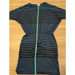 Nicole Miller Studio Dress Womens Small S Blue Black Striped Ruched Dolman Min