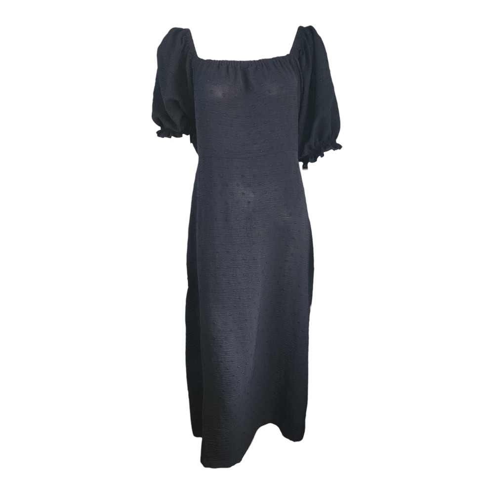 Studio B Bobeau Dress Womens Size Large Black Swiss Dot Boho Smocked Minimalist