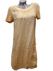 Palladium Moda Linen Midi Dress Boho Style Straight Cut Orange Summer Size M