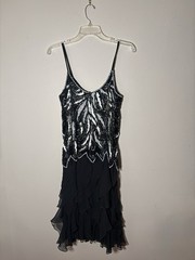Oleg Cassini Black White Silk Rayon Chiffon V-Neck Sheath Dress 6