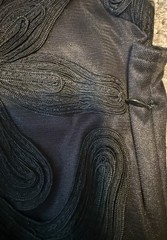 Damee Inc Black Soutache Lace Dress Size 14 VTG Midi Sheer Stretch Short Sleeve