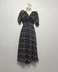 Object Blue Ruffle V Neck Button Up Lined Midi Dress UK 8/10
