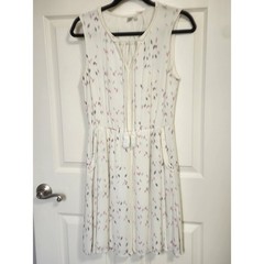 Sleeveless Cream Mini Dress with Pink & Gray Geometric Design