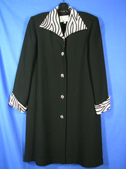 VTG Coat Suit Dress A-LINE CONSTANCE SAUNDERS Black Crepe ZEBRA SILK TRIM sz 8