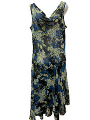 CB Established 1962 floral handkerchief hem dress cowl neck Y2K sheer Beaded XL