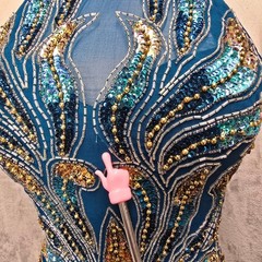 Alyce Design Teal 100% Silk Beaded Sequin Halter Gown Dress Vintage Prom Mermaid