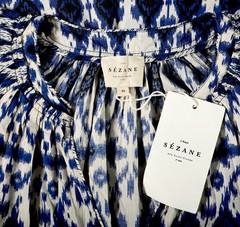 Sezane Robe Stella Dress Blue Ikat S 36 Women Raglan Short Sleeve Midi NWT 45351
