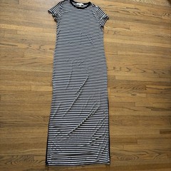 Michael Kors Womens Black White Striped Short Sleeve Maxi T-Shirt Dress Size S