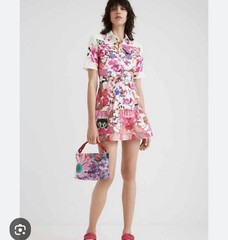 Desigual Christian Lacroix Floral Shirt Dress XS Short Sleeves