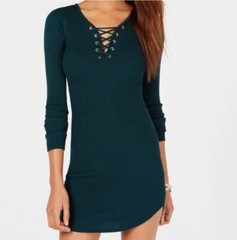 NWT Planet Gold Juniors Ribbed Lace Up Sweater Dress Black M