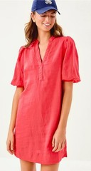 Lilly Pulitzer MIALEIGH ELBOW SLEEVE LINEN DRESS, CANE CORAL