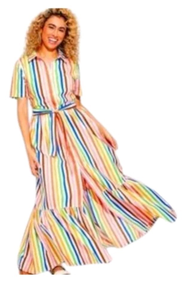 Women&rsquo;s Dress Multi Color Striped Rainbow Short Sleeve /different sizes
