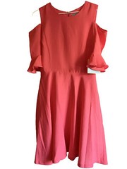 New Cece Orange/Red Size 0 Cold Shoulder Short Sleeve Fit & Flare Ruffle Dress