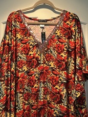1X/2X/3X Black Red Leopard Print Sequin Kaftan Knit Beach Cover Dress Nightgown