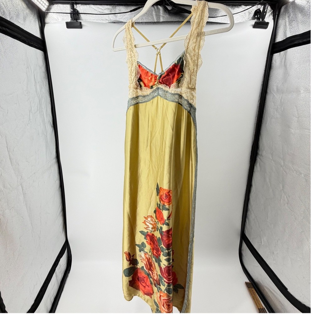 Intimately Free People Rose Floral Lace Trim Slip Dress Chartreuse Yellow XS