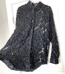 Creative Creations Black Sequin Beaded Embellished Silk Shirt-Dress Jacket LARGE