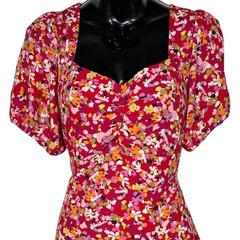 NWT Sanctuary Floral Midi Dress Sweetheart Neck Puff Sleeve Red Size 4