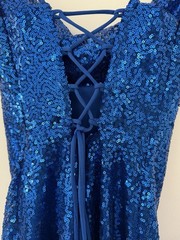LUCY IN THE SKY Women Royal Blue Sequin Lace-Up Back Mini Dress Sz SMALL