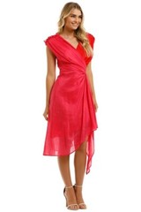 LEO LIN Silk Midi Dress Pink Red Draped Asymmetric Grecian Party Size AU 12 L