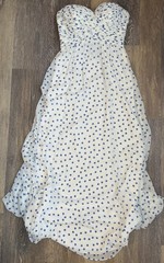 Lauren Ralph Lauren Evening White Blue Polka Dot Chiffon Maxi Dress 4P