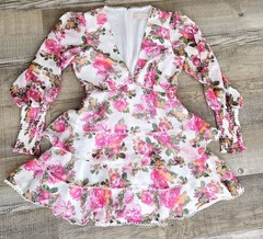 Keepsake The Label Women Oblivion Long Sleeve Tiered Floral Mini Dress Sz M EUC