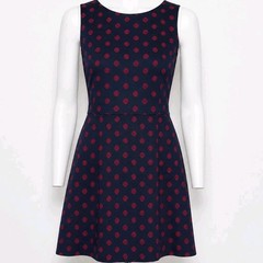 Tommy Hilfiger Women&rsquo;s Fit & Flare Dress UK 12 US 8 Navy Polka Dot Sleeveless