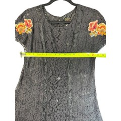 Johnny Was Biya Black Lace Embroidered Peacock Floral Maxi Dress Petite Large PL