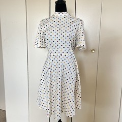 SM Wardrobe Multicolor Cream Polka Dot Fit Flare Party Dress Sz Small NEW!