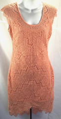 Dulcie Midi Sheath Dress S Peach Floral Crochet Lace Fairy Hippie Boho Coquette