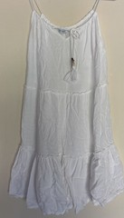 Blue Island Tiered White Mini Dress Beach Summer Scalloped Bottom, S