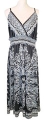 SHE&rsquo;S COOL 3X V-neck Maxi A-Line Midi Tank Dress Paisley Navy White Boho Tribal
