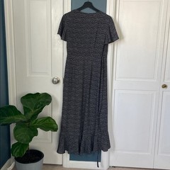 Ally Fashion Wrap Dress Chiffon Ruffle High-Low US 8 Polka Dot