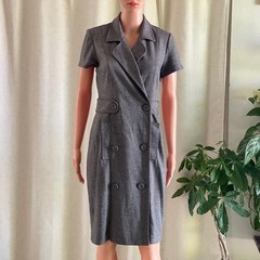 Calvin Klein Herringbone Double Breasted Blazer Dress Grey Dark Academia M