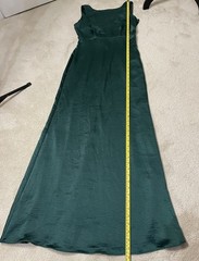 INA Hunter Green High Neck Satin Gown Sz S Cowl Scoop Back Button Accent