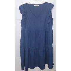 Angel Maternity Nursing Dress Womens XL Blue Ruffle Tiered Linen Blend Boho Chic