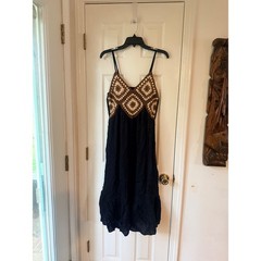 Ravi&rsquo;s Boho Crochet Granny Square Midi Dress Black Brown Summer Festival Large