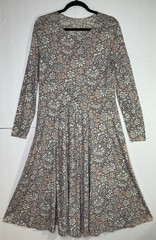 PERUVIAN CONNECTION L Long Sleeve Stretch Midi Dress Floral Full Skirt EUC