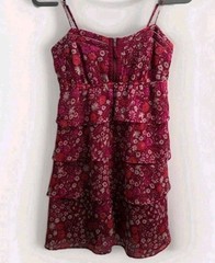 Womens AMERICAN EAGLE cranberry flowered Tiered Midi sundress Tank dress Sz 6